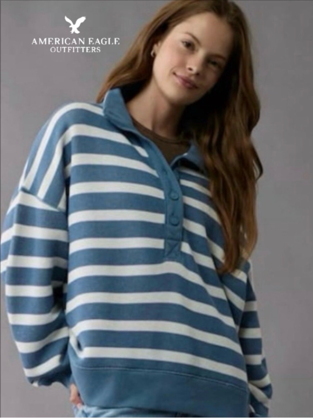 XXL American Eagle Outfitters Big Hug Henley Oversized Pullover Sweatshirt